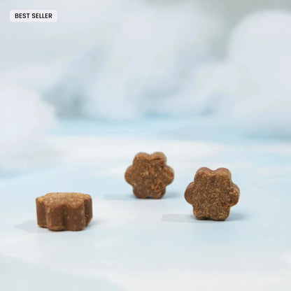 Bouchées moelleuses Barky Daily, complément multivitaminé pour chien à la saveur foie de poulet.